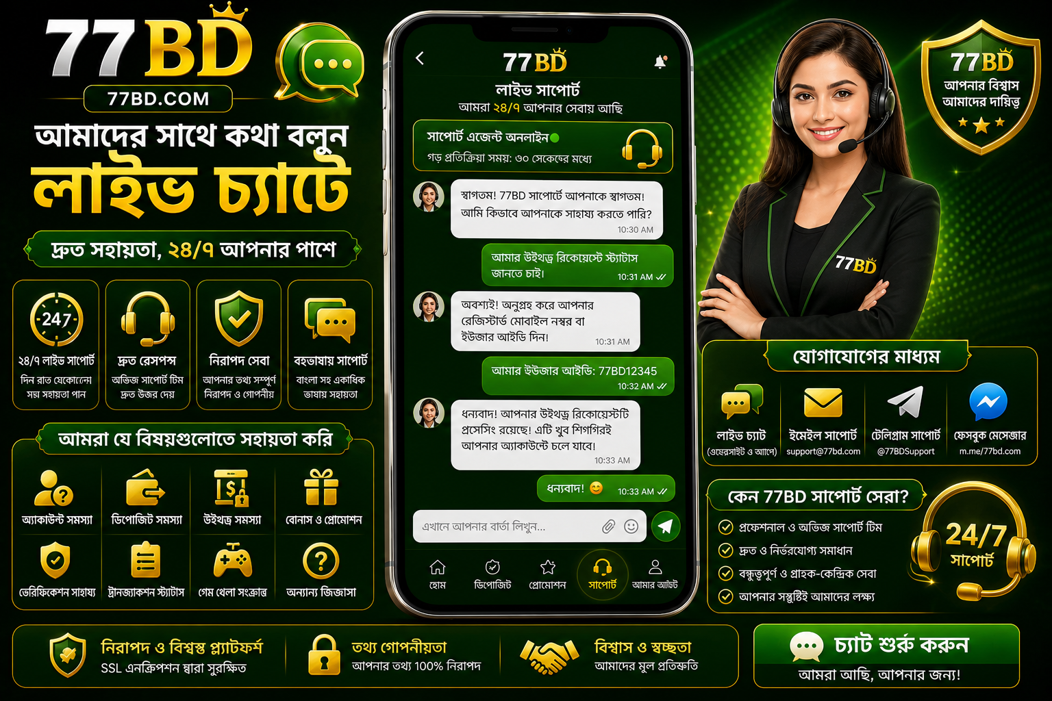 77BD কাস্টমার সাপোর্টের লাইভ চ্যাট এবং সহায়তা পরিষেবা